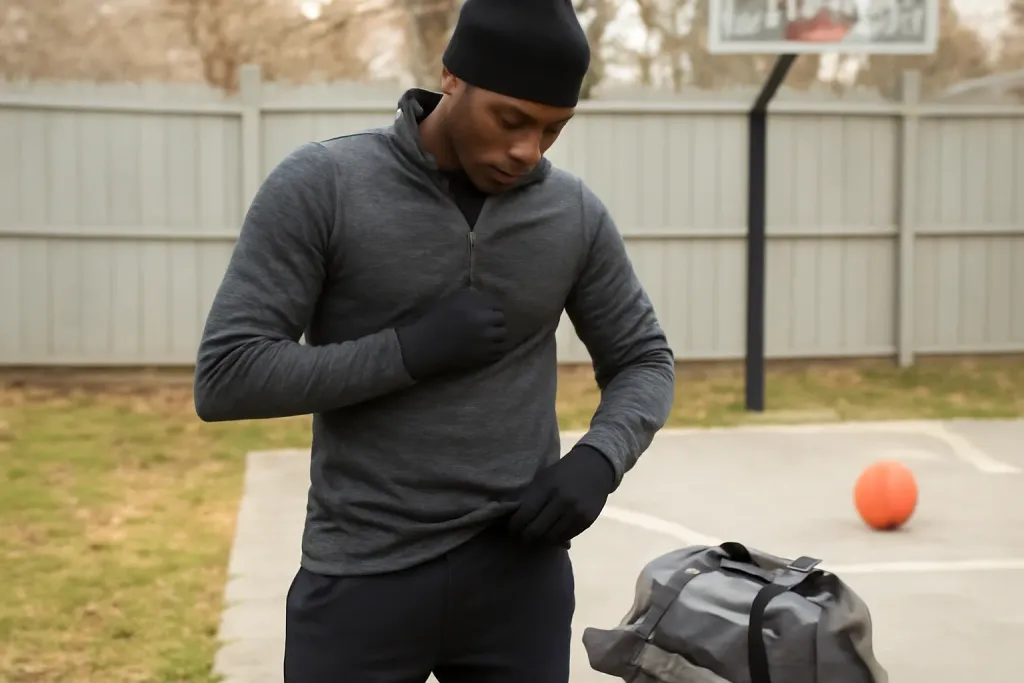 A second photo showing a related step or detail for layering for cold weather sports practice