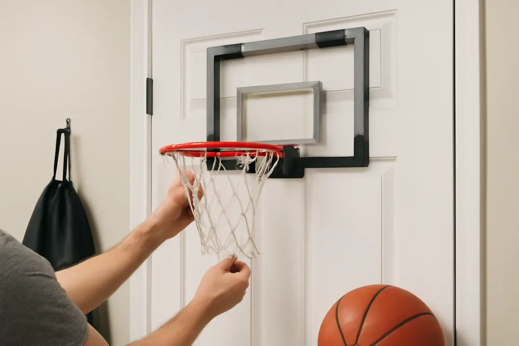 A second photo showing a related step or detail for mini basketball hoop door mounting