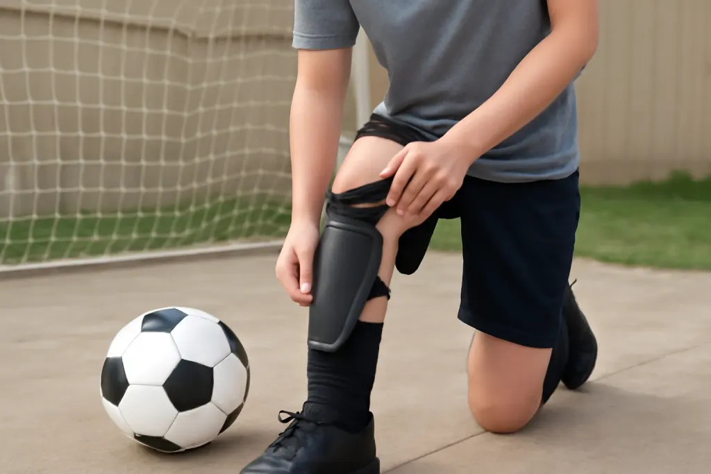 A second photo showing a related step or detail for shin guard sizing youth soccer