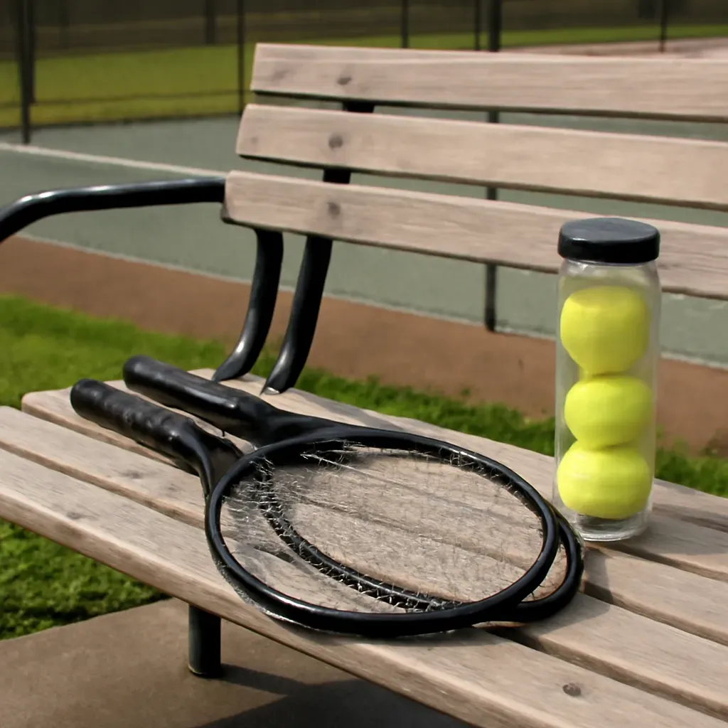 AI-generated editorial product photograph (not the exact linked listing) of beginner tennis racket set