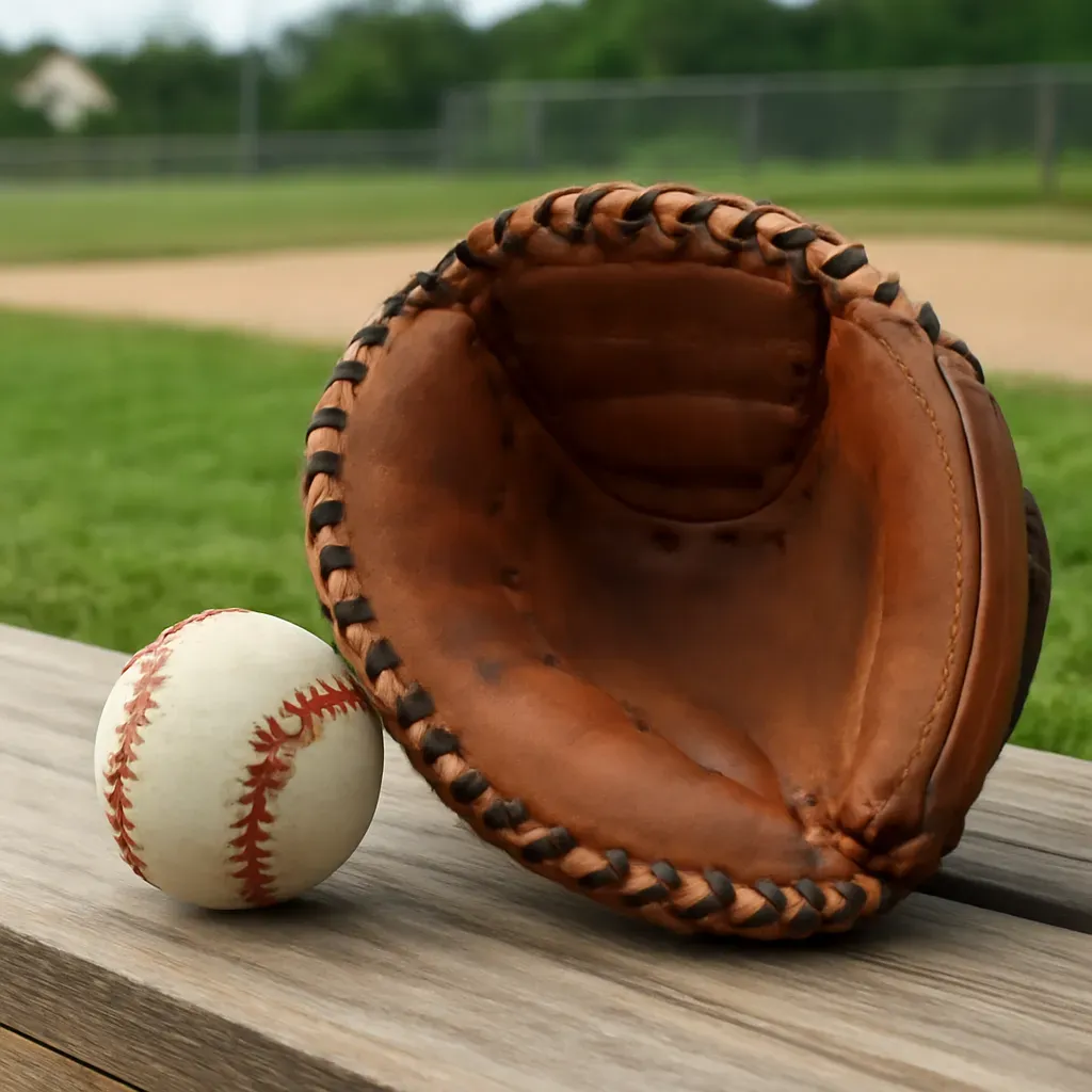 AI-generated editorial product photograph (not the exact linked listing) of beginner youth catcher's mitt