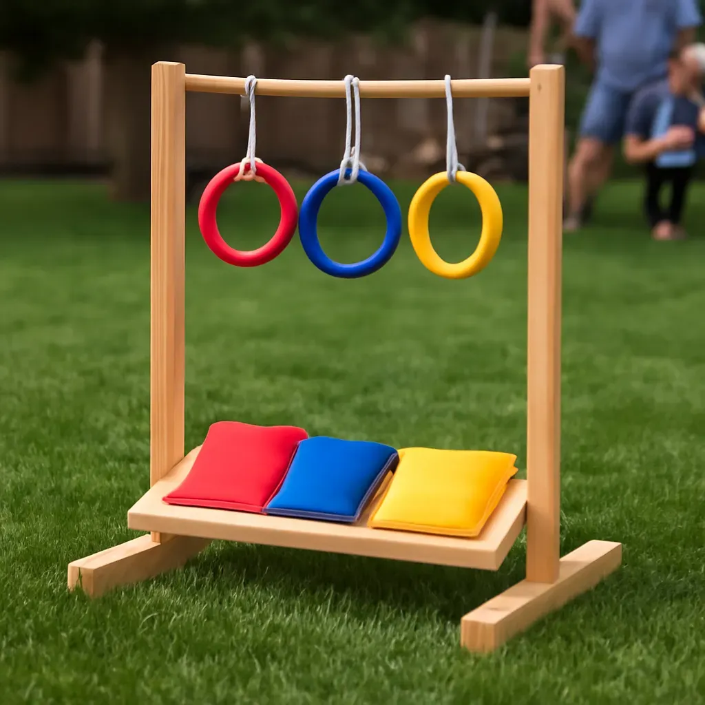 AI-generated editorial product photograph (not the exact linked listing) of family lawn game combo set