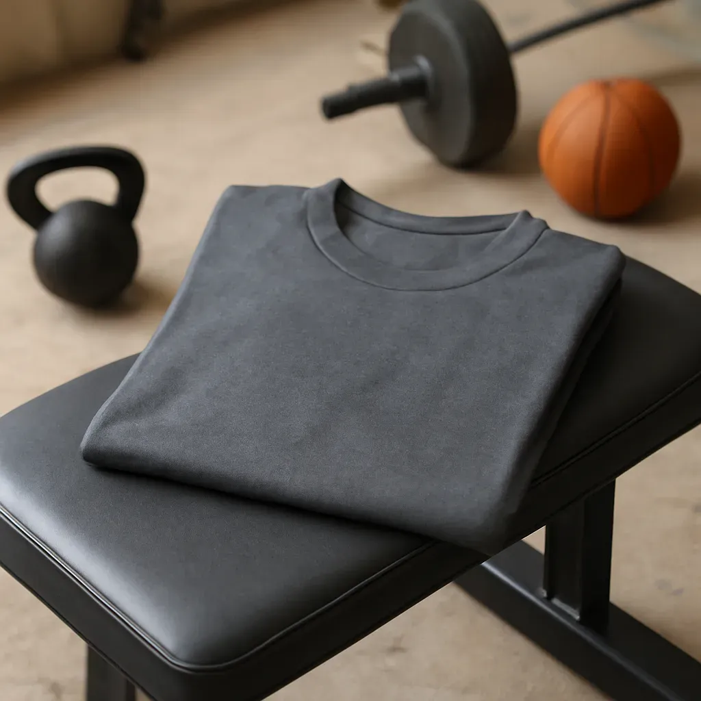 AI-generated editorial product photograph (not the exact linked listing) of moisture-wicking practice t-shirt