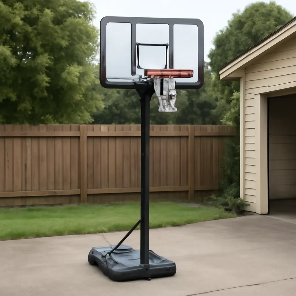 AI-generated editorial product photograph (not the exact linked listing) of portable basketball hoop system (adjustable height)