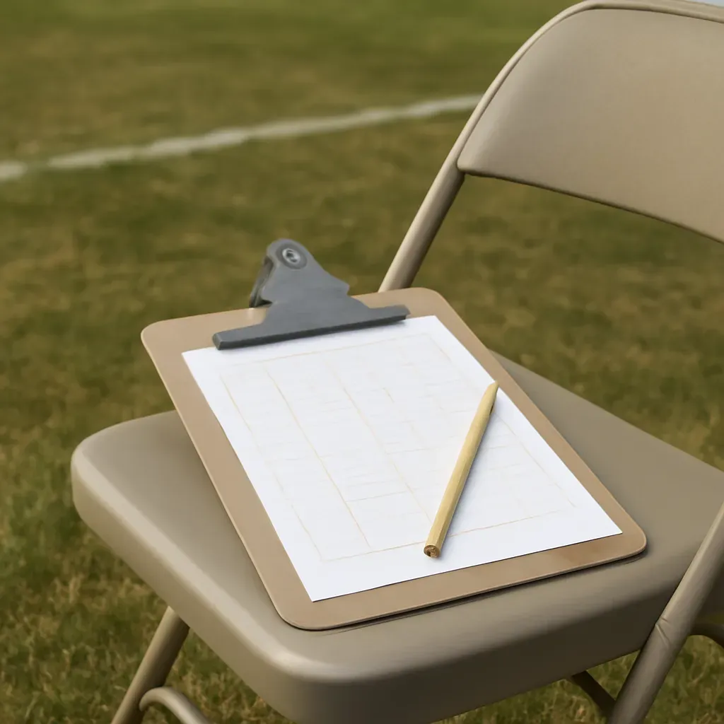 AI-generated editorial product photograph (not the exact linked listing) of portable scorekeeping clipboard and card set