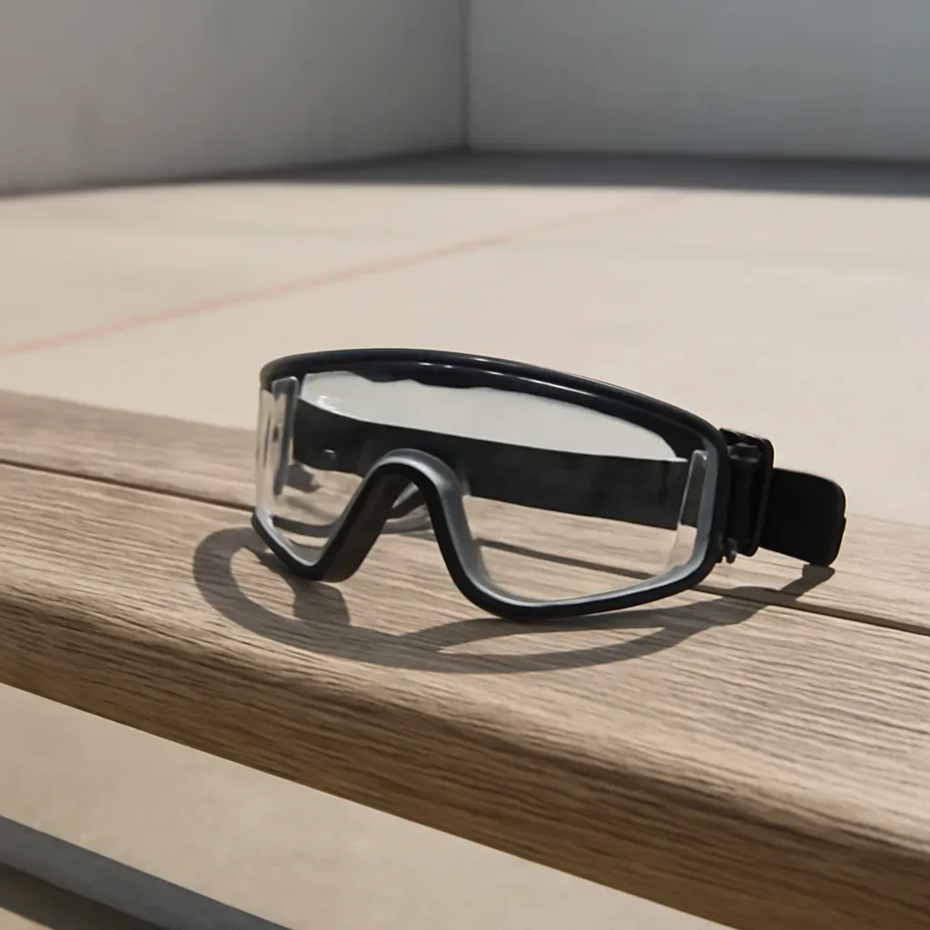 AI-generated editorial product photograph (not the exact linked listing) of racquetball protective eyewear (goggles)