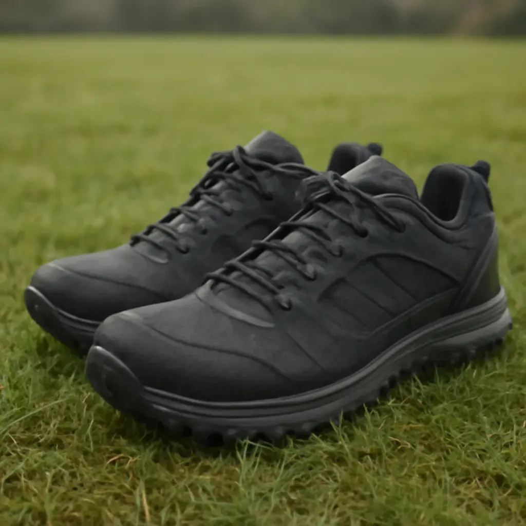 AI-generated editorial product photograph (not the exact linked listing) of rain/weather-resistant field shoes