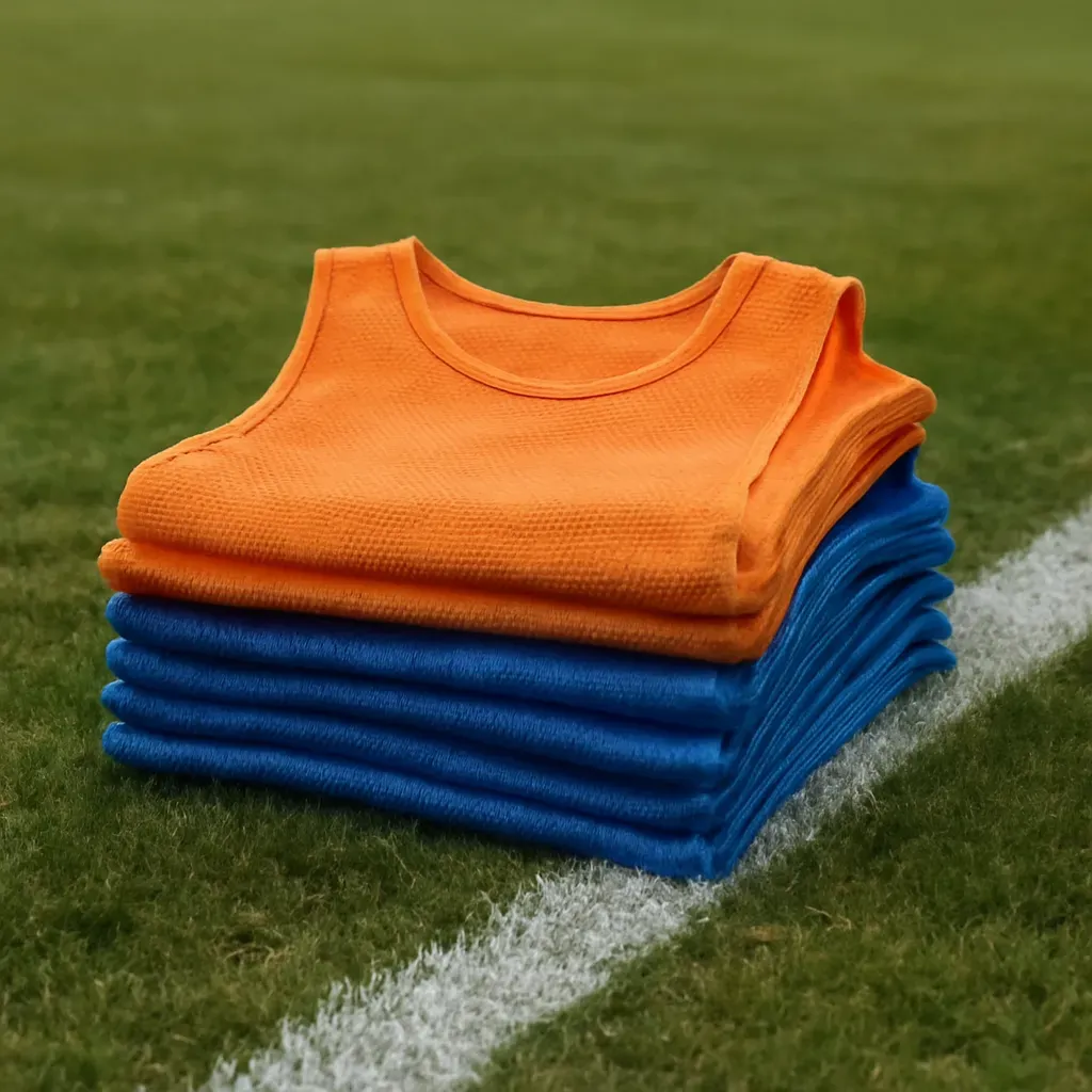 AI-generated editorial product photograph (not the exact linked listing) of team-style pinnie/scrimmage vest set
