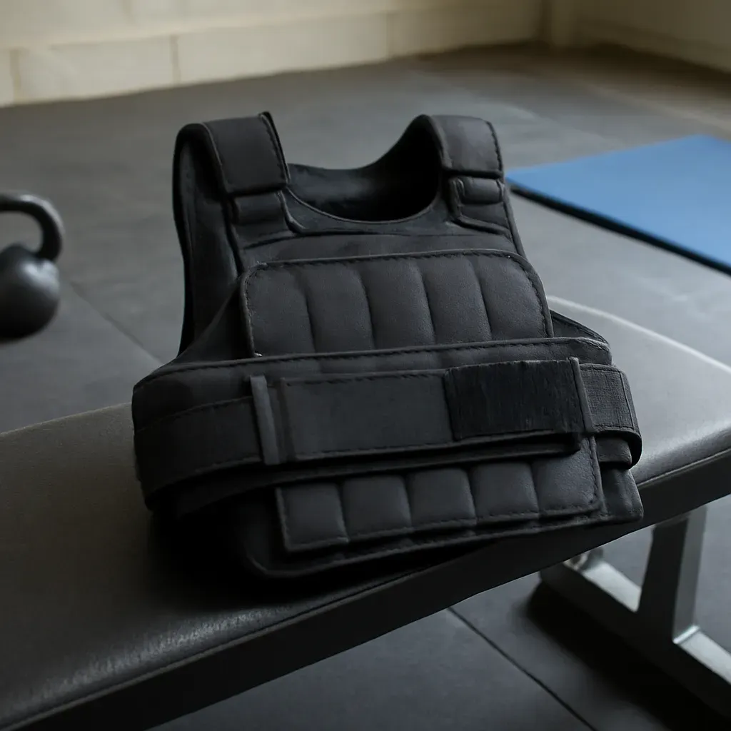 AI-generated editorial product photograph (not the exact linked listing) of weighted training vest (recreational)