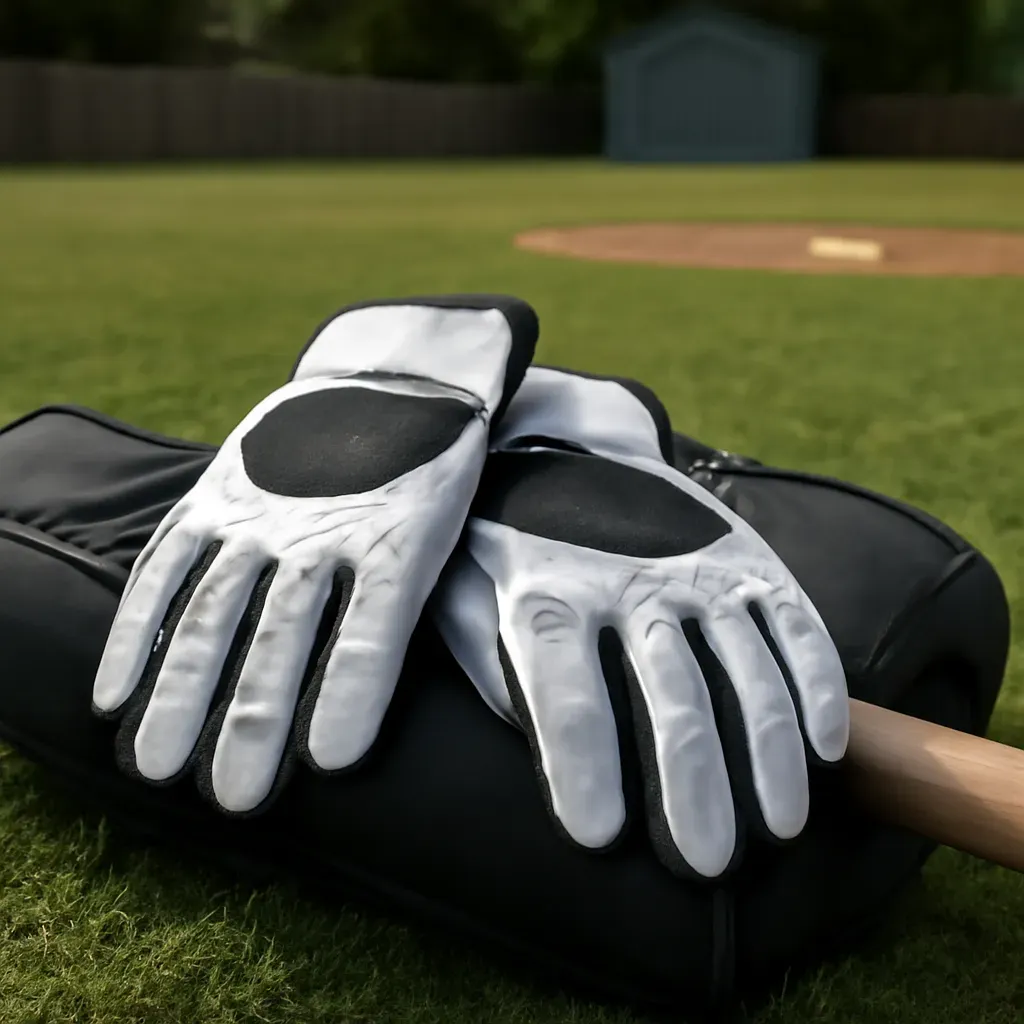 AI-generated editorial product photograph (not the exact linked listing) of youth batting gloves