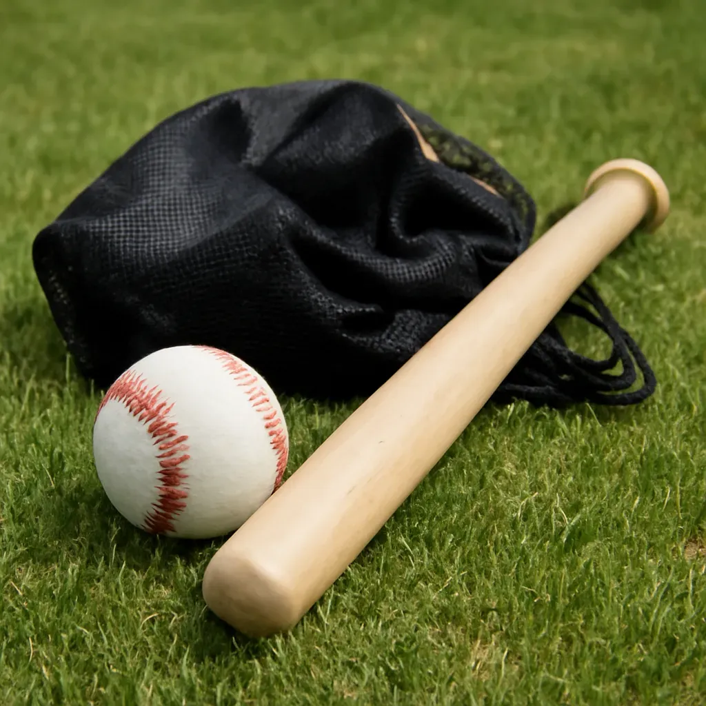 AI-generated editorial product photograph (not the exact linked listing) of youth multi-sport starter equipment bundle